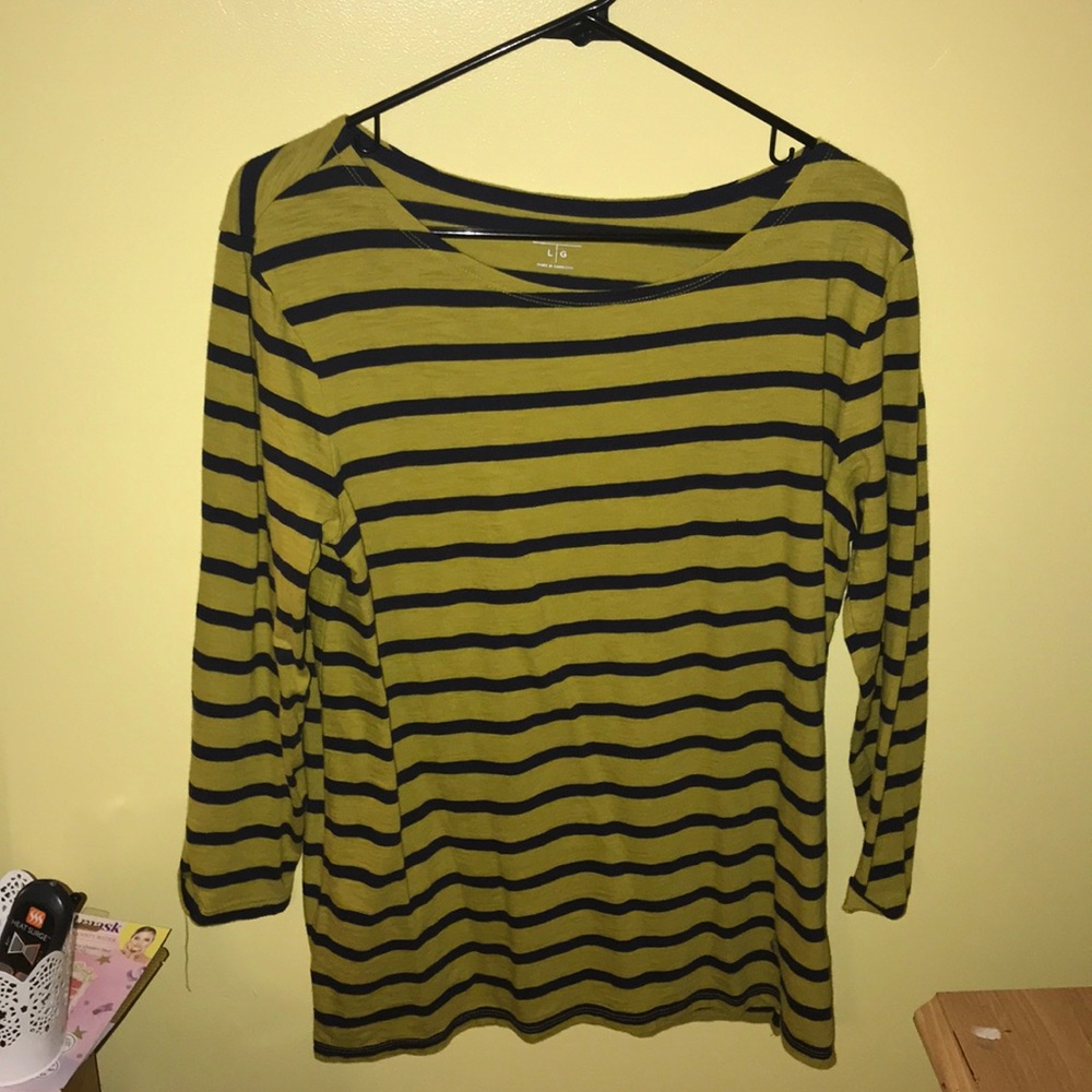 Green and blue striped mid sleeve shirt